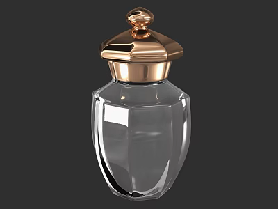 Transparent Glass Spice Jar With Hexagonal Body Golden Lid And Modern Kitchen Design 3d model