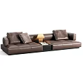 Modern Brown Leather Sectional Sofa With Table Lamp And Side Table 3d model