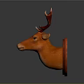 Realistic Orange Deer Head Sculpture with Red Antlers for Interior Decor