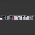 Modern Circular Stadium Design With Green Football Pitch And White Tiered Stands
