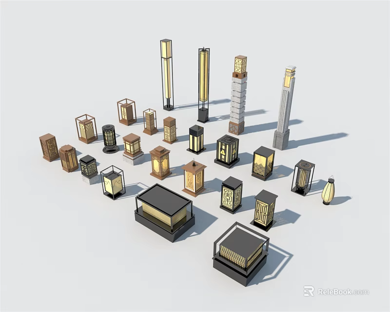Stylish Outdoor Lights In Various Modern Designs And Shapes For Garden Use 3d model 