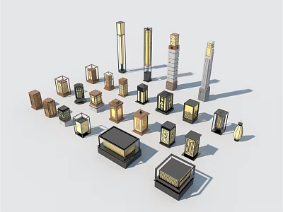 Stylish Outdoor Lights In Various Modern Designs And Shapes For Garden Use 3d model