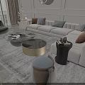 Modern Sofa and Coffee Table Set With Decorative Pillows Area Rug And Stools 3d model