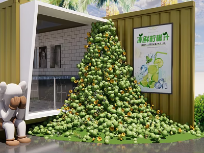 Vibrant Photo Check-in Spot Featuring Green Lime Stack White Bear Figure And Shipping Container 3d model