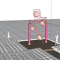Pink Outdoor Play Equipment Featuring Circular Seats in Yellow Field with People Playing