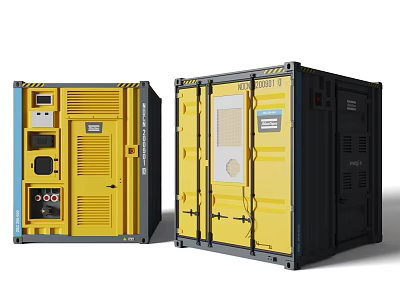 Yellow Containerized Industrial Equipment With Control Panels And Secure Doors 3d model