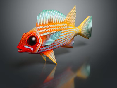 Vibrant Tropical Fish With Red Orange Stripes Blue Fins And Large Eyes 3d model