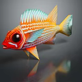 Vibrant Tropical Fish With Red Orange Stripes Blue Fins And Large Eyes
