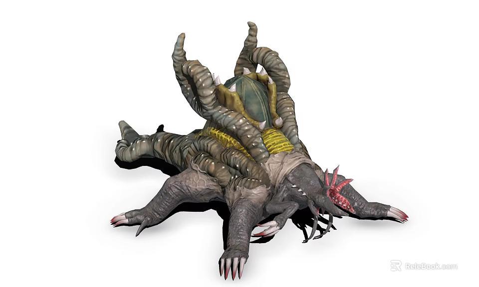 Fantasy Creature With Multiple Tentacles Carapace Spikes And Sharp Claws 3d model 