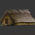 Natural Thatched House Model With Wooden Beams Mud Walls And Small Plants