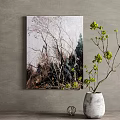 Tree Landscape Wall Art With White Vase Green Plant Interior Decor