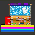 Modern Handmade Small House Model With Colorful Materials Wooden Strip Structure And Blue Snowy Roof