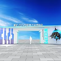 WIC 2024 Internet Light Expo Event Entrance With Modern Blue White Decor And Logo
