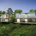 Beautiful Hillside Scenery With Modern Residences Green Trees And Lush Grass Under Clear Blue Sky