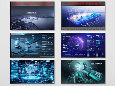 Modern Technology Data Visualization Large Screens With Interactive Dashboards And Analytics 3d model