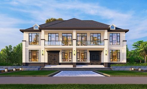 European-style two-story villa 3d model