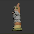 Garden Gnome Statue With Pointed Hat Holding Magnifying Glass And Flowers On Decorative Base