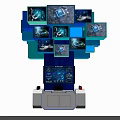 Tech Inspired Exhibition Island With Multiple Screens And Blue Interactive Design
