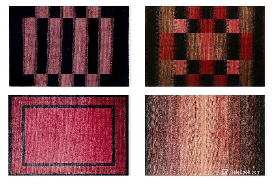 Modern Square Rugs With Geometric Patterns Stripes Checkered And Solid Colors 3d model 