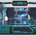 Futuristic Cinema Interior Design With Tech Control Panel And Blue Lighting 3d model