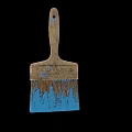 Old Paintbrush With Wooden Handle And Blue Bristles Showing Paint Stains