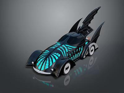 Black Bat Inspired Car With Bat Wings And Blue Glowing Patterns Modern Design 3d model