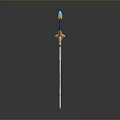 Elegant Decorative Sword With Blue Gemstone Golden Ornament And Silver Sharp Blade 3d model