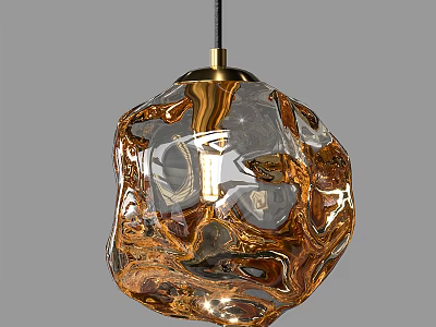 Modern Amber Glass Pendant Light With Irregular Texture And Gold Metal Accent 3d model