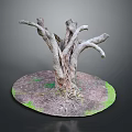 Rustic Wooden Stump With Twisted Branches Green Moss And Circular Base 3d model