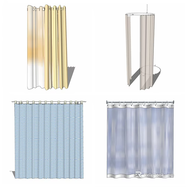 Stylish Curtains with Gradient Striped and Sheer Designs for Home Decor 3d model 