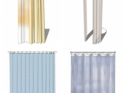 Stylish Curtains with Gradient Striped and Sheer Designs for Home Decor 3d model