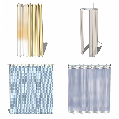 Stylish Curtains with Gradient Striped and Sheer Designs for Home Decor 3d model