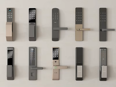 Various Styles Of Modern Smart Door Locks With Digital Keypads And Handle Designs 3d model