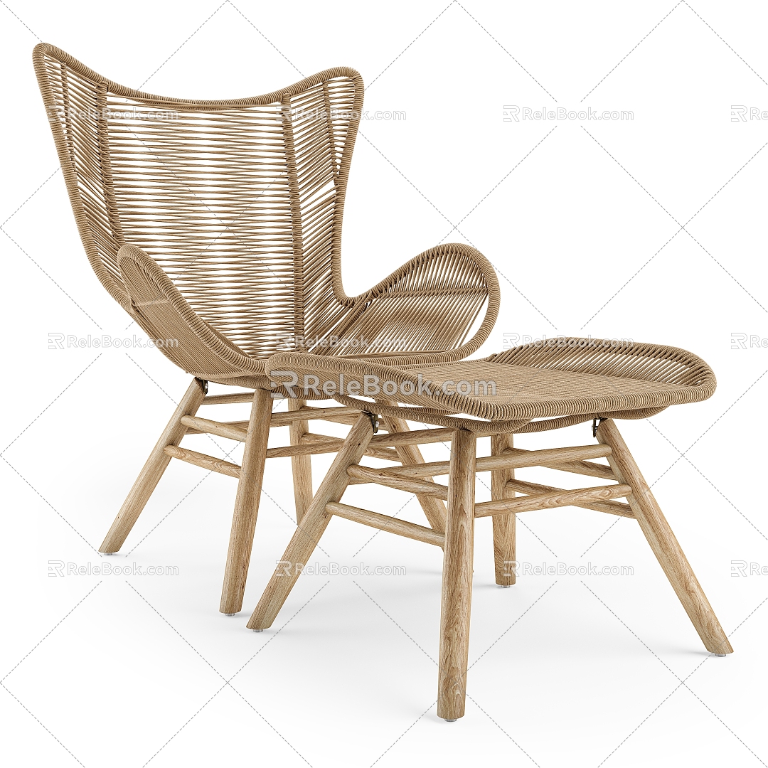 Outdoor Rattan Leisure Chair Pedal Low Stool Outdoor Chair 3d model