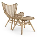 Outdoor Rattan Chair with Armrest and Matching Footstool Natural Wood Frame and Woven Design