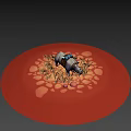 Rhinoceros Game Character with Blue Rolled Bag Brown Backpack in Red Plants on Stone Ground