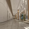 Modern Front Desk Reception Area In Spacious Lobby With Wooden Striped Walls And Perforated Ceiling