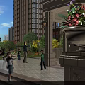Residential Landscape Featuring High Rise Buildings Plaza People Activities Greenery And Stone Architecture
