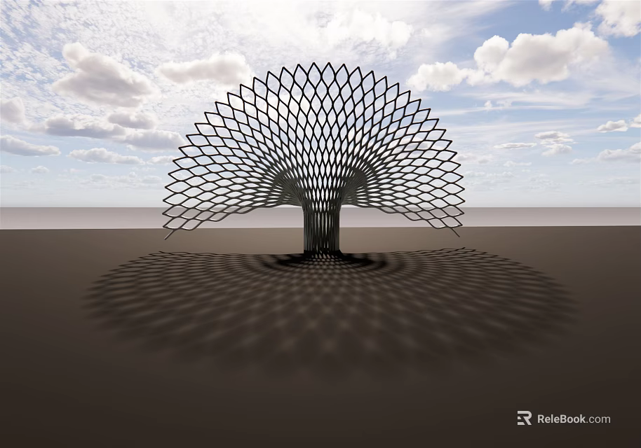 Unique Peacock Shaped Metal Outdoor Leisure Chair With Blue Sky White Clouds And Shadow 3d model 