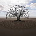 Unique Peacock Shaped Metal Outdoor Leisure Chair With Blue Sky White Clouds And Shadow