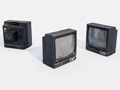 Three Vintage Retro Televisions With Aged Worn Design And Classic Screens 3d model