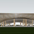 Modern Pavilion Curved Corridor Curved Landscape Structure Curved Sloping Roof Landscape Pavilion Catering Architecture Paddy Field Post Station 3d model