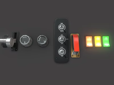 Black Control Panel With Metal Knobs And Red Yellow Green Indicator Lights 3d model