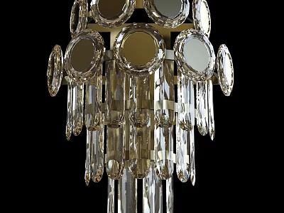 Luxurious Crystal Wall Lamp with Circular Mirror Accents and Dangling Crystal Pendants 3d model