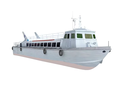 White Yacht With Multiple Windows Deck Railings Fender Tires And Top Antenna 3d model