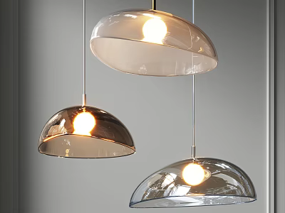 Stylish Hemispherical Glass Pendant Lights with Different Tints Illuminated in Modern Space 3d model