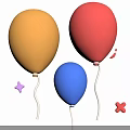 Decorative Ornament Set with Yellow Red Blue Balloons and Purple Stars Red Cross Shapes
