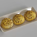 Freshly Baked Seeded Bread Rolls Arranged on White Rectangular Plate