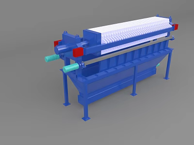 Blue Industrial Filter Press Equipment with Frame and White Filter Plates 3d model