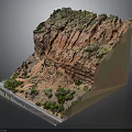 Modern Red Mountain Terrain Model With Layered Rocks And Green Vegetation 3d model